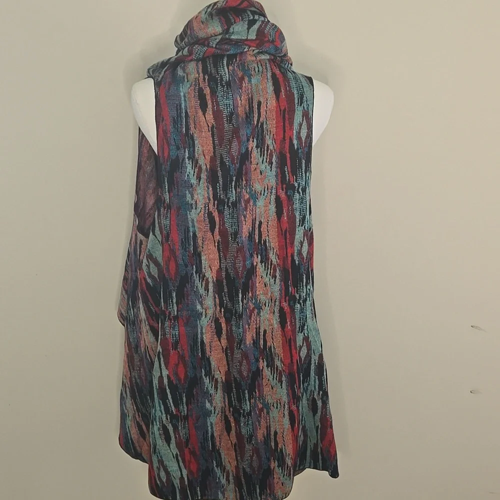 100% Cashmere Waterfall Drape Vest Multicolor Abstract Print Western Heritage - Picture 5 of 8